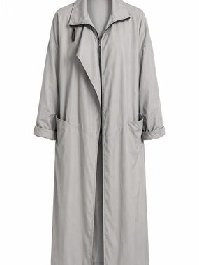 Euromoda Collection Silver Gray Silk Trench Coat Women XL Asymmetrical